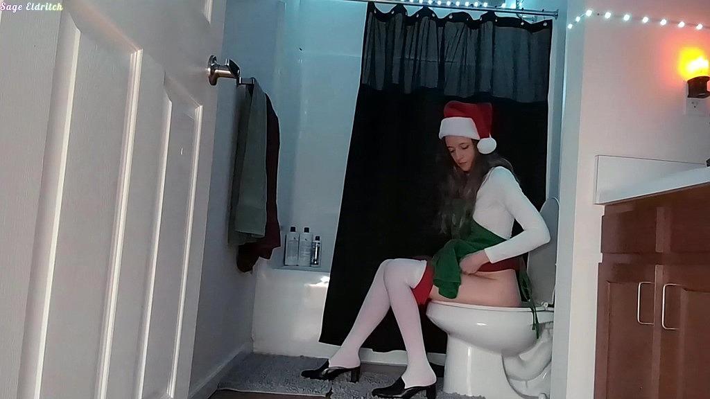 Sage Eldritch's Christmas Pee in Red Skirt (HD) - Solo Pissing Voyeur Scene