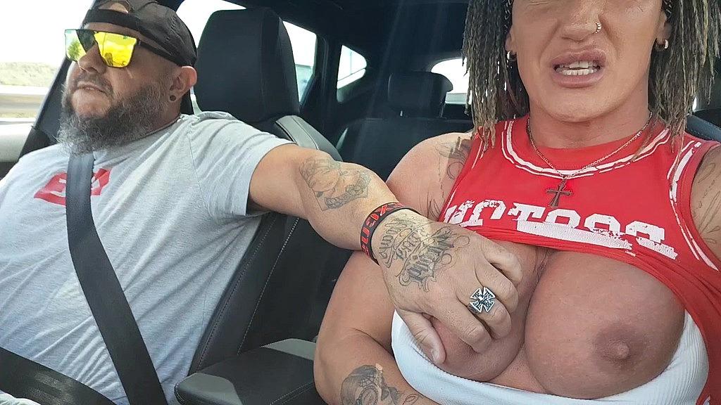 i take out my tits and fuck myself in the car so they can see me