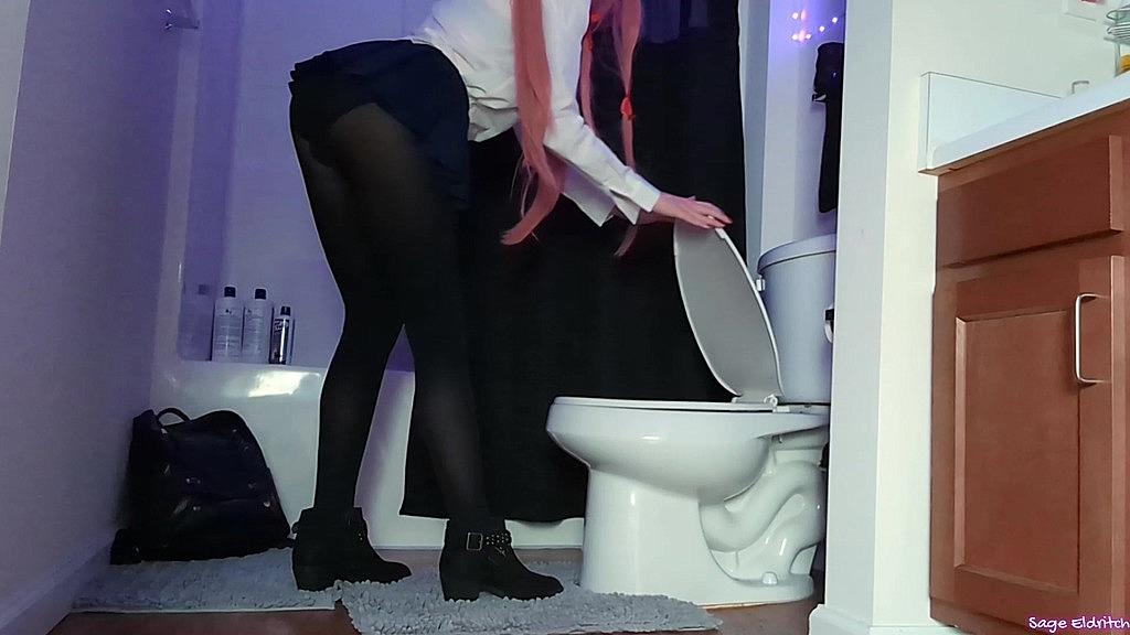 Sage Eldritch's Yuno Gasai Cosplay Bathroom Moment - HD Solo Pissing in School Uniform