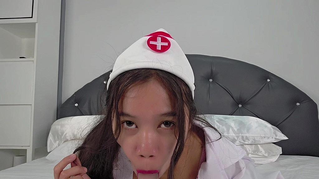 Creamberryfairy in HD Asian Cosplay Nurse Pissing Deep Throat Scene
