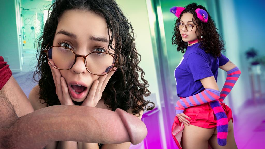 Glasses-Wearing Teen Babysitter Gives First Blowjob to Crush in Lingerie